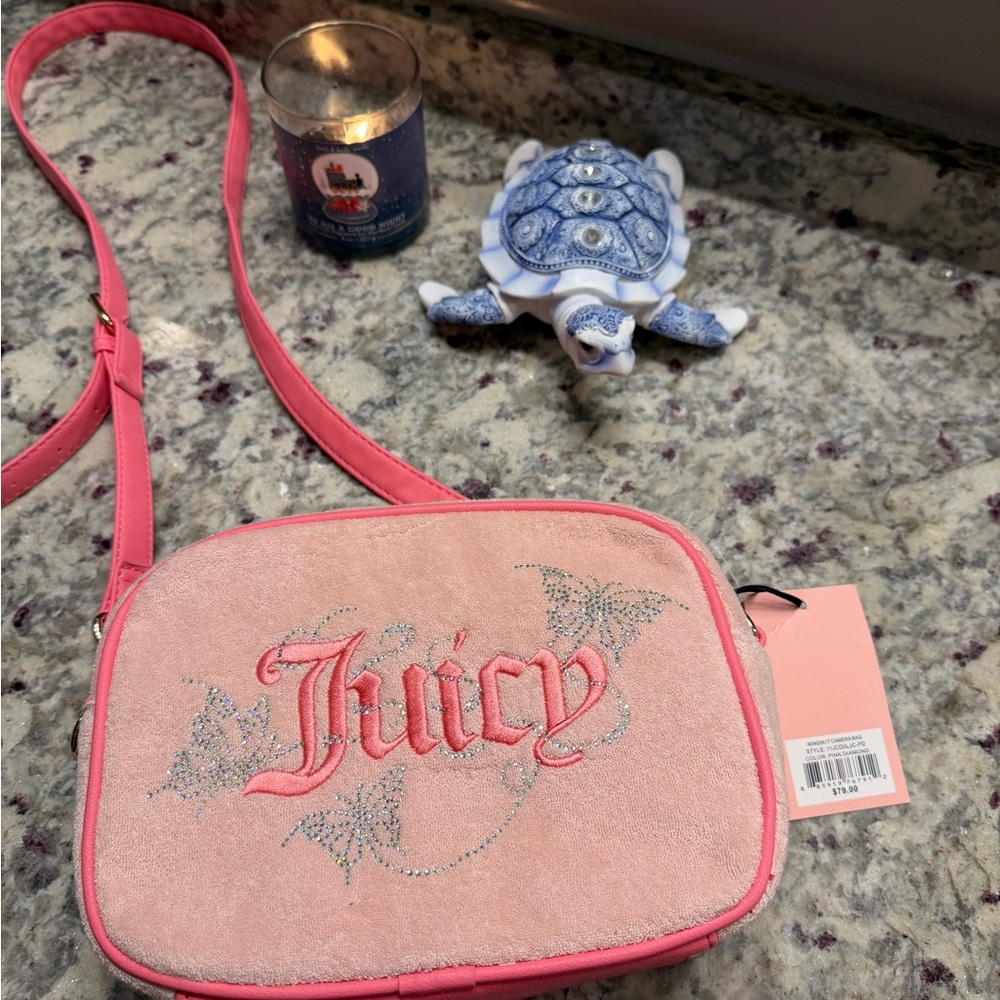 Juicy Couture Pink Butterfly Rhinestone y2k Camera Bag NWT